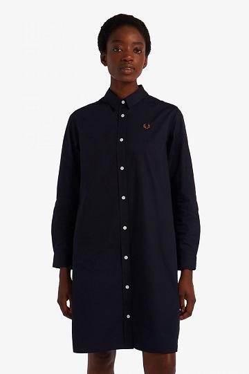Dámské Šaty Fred Perry Tartan Panel Shirt Tmavě Blankyt | CZ 1157EBCX